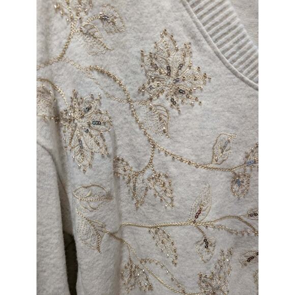 NEW! Democracy V-Neck Knot Hem Long-Sleeve Top Cream Size S Beaded Sequins - Picture 7 of 12